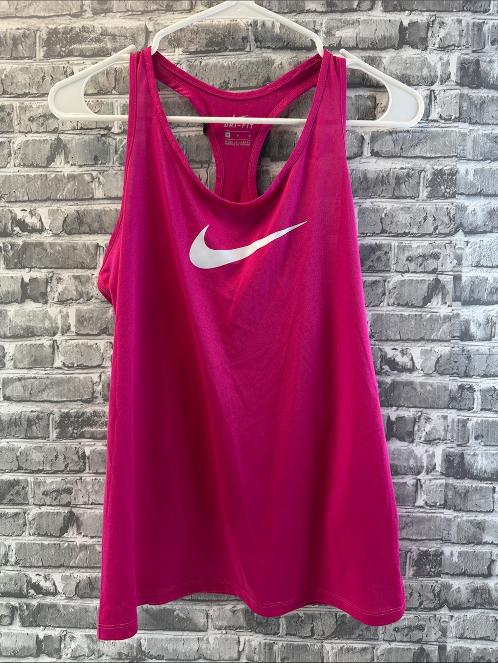 Nike Women's Pink Racerback Dri-FIT Tank with White Swoosh